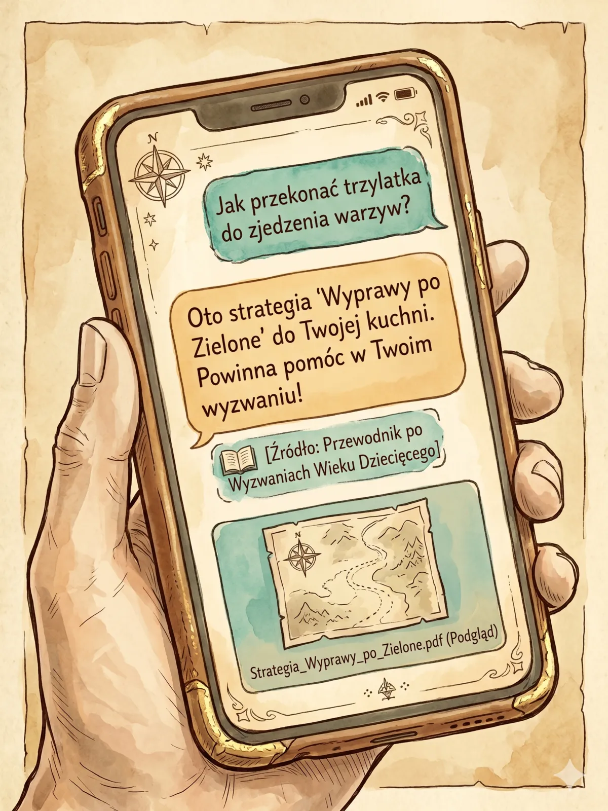 Smartfon z rozmową rodzica z asystentem